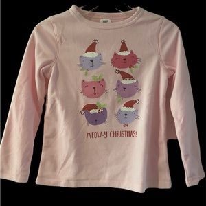 Girls Size 10 Lands End Pink “Meowy Christmas” Pajama Set